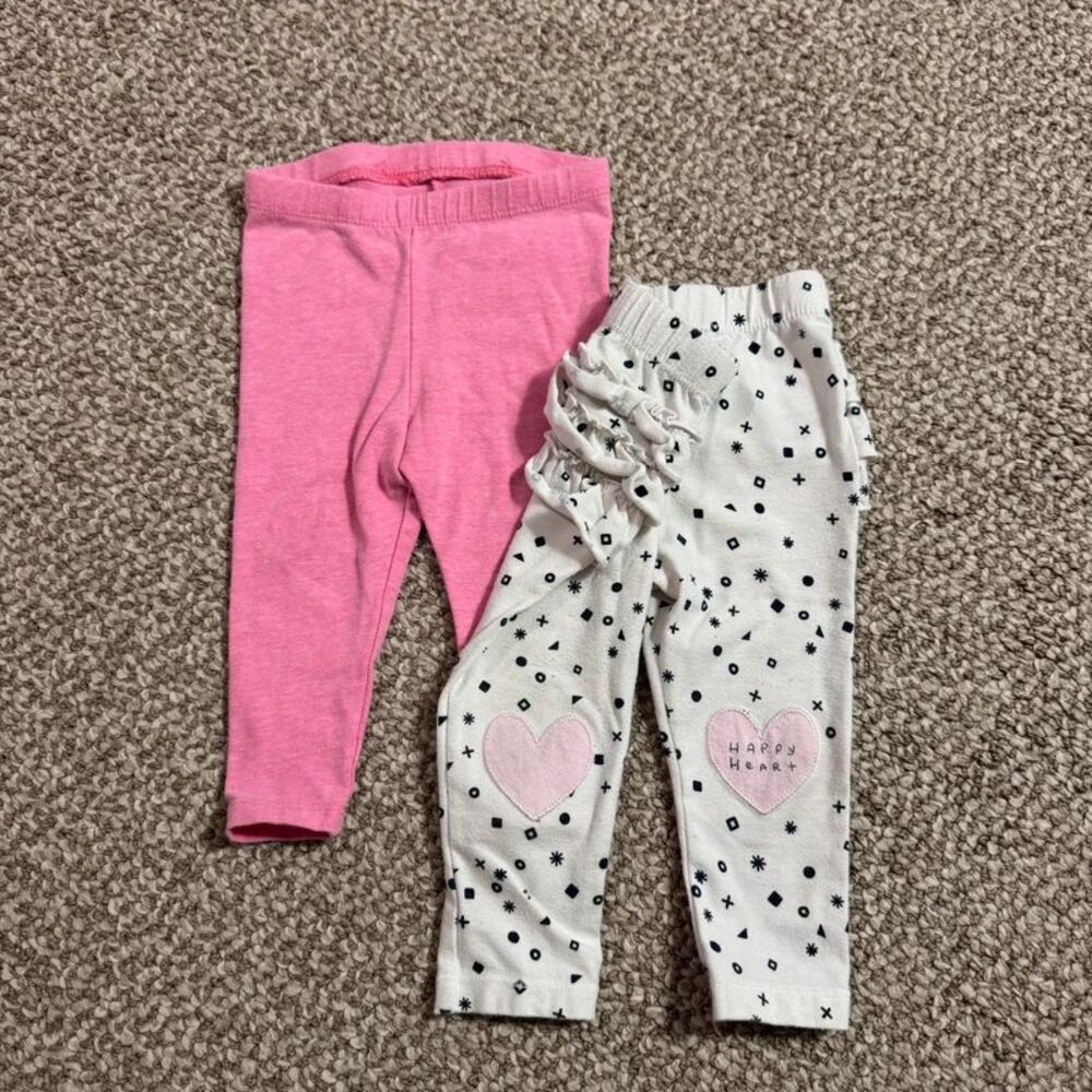 Lot of 2 Baby Girl Leggings Cat & Jack Pink Happy Heart Print 12 Months
